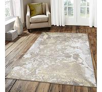 NEW BEIGE CREAM GOLD SPLASH MARBLE SHIMMER SHEEN EFFECT MODERN RUG SILKY SOFT CHIC DESIGN AREA MAT (120x170cm)