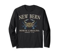 New Bern North Carolina Blue Crab Since 1710 Ivory Letters Long Sleeve T-Shirt