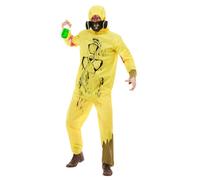 NEW Biohazard Yellow Hazamt Suit w/Hooded Jumpsuit & Mask Men's Halloween Fancy