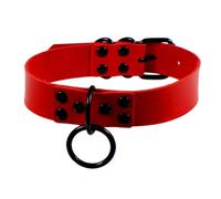 New Black Round Punk Gothic Choker Necklace Handmade Collar Belt Necklaces Leather Choker Bondage Party Jewelry Chunky Necklace(Red)