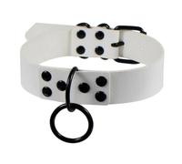 New Black Round Punk Gothic Choker Necklace Handmade Collar Belt Necklaces Leather Choker Bondage Party Jewelry Chunky Necklace(White)