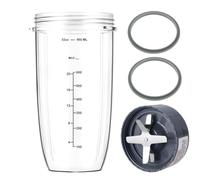 New Blender Cup and Blade Replacement Parts 32oz Cup and Extractor Blade and 2 Rubber Gaskets 4-Piece Compatible with NutriBullet High-Speed Blender/Mixer System 600W/900W Series