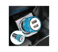 New Bling USB Car Charger 5V 2.1A Dual Port Fast Adapter Pink Car Decor Car Styling Diamond Car Accessories Interior for Woman(Blue,B)