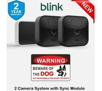 New Blink Wireless HD Smart Security Gen3, 2 Camera System + 2 Dog Warning Signs