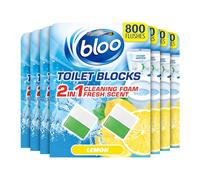New Bloo Toilet Blocks, Pack of 2 x 7, Limescale Remover Cistern Block, Cleaner Block with Cleaning and Foaming Action, Fresheners - Lemon