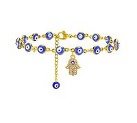 New Bohemia Fatima Hamsa Hand Evil Blue Eye Charm Anklet For Women, Gold Color Chains Adjustable Foot Ankle