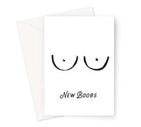 New Boobs Doodle Greeting Card | Funny New Boobs Card,Get Well Soon Breast Implants,Breast Enlargement,Breast Reduction Surgery Card