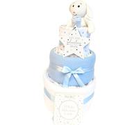 New Born Baby Boy Gift & New Parents Gift for New Baby Boy Blue with Organic Bunny Baby Gift Hamper Nappy Cake Set