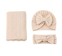 New Born Receiving Blanket, Newborn Receiving Blanket with Headband and Hat, Baby Swaddling Blanket for Boys Girls