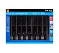 New Boxed 8 Pce 3/8" Extra Long Impact Star Torx Bit Socket Set T25 - T60