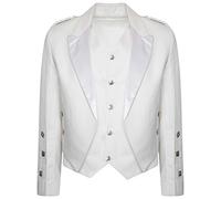 New Boys & Mens Handmade White Scottish Prince Charlie Kilt Jacket & Waistcoat(46 Long)