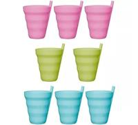 New BPA-Free Plastic Straw Tumblers for Kids - Colourful 8 Pack with Built-in Straws - Reusable Picnic & Party Cups - Ideal for Children of All Ages - Pink, Blue & Green Drinking Cups