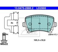 ATE Brake Pads 13.0470-2880.2 Ceramic Rear Disc for VW SEAT SKODA AUDI