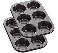 New Brand 2 Pack Deep Sturdy Muffin Fairy Cake 6 Cup Non Stick Baking Tray Tin for Yorkshire Pudding Pies, Cupcakes, Muffin and Brownies, Carbon Steel