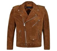 New BRANDO FRINGE TAN Suede Men's Motorcycle Biker Real Rock Leather Jacket (2XL)