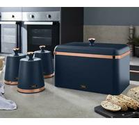 NEW Bread Bin Canisters Set Midnight Blue & Rose Gold Tea Coffee Sugar Storage