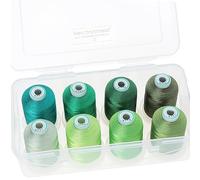 New brothread - 15 Options - 8 Snap Spools of 1000m Each Polyester Machine Embroidery Thread with Clear Plastic Storage Box for Embroidery & Quilting - Different Green