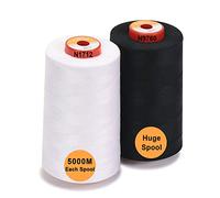 New brothread - 28 Options - 2 Large Cones of 5000M Each All Purpose Polyester Sewing Thread 40S/2 (Tex27) for Sewing, Quilting, Piecing, Serger and Overlock - 1 White + 1 Black