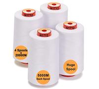 New brothread - 28 Options - 4 Large Cones of 5000M Each All Purpose Polyester Sewing Thread 40S/2 (Tex27) for Sewing, Quilting, Piecing, Serger and Overlock - White