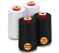 New brothread - 28 Options - 4 Large Cones of 5000M Each All Purpose Polyester Sewing Thread 40S/2 (Tex27) for Sewing, Quilting, Piecing, Serger and Overlock - 2 White + 2 Black