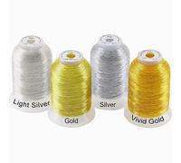 New brothread 4pcs (2 Gold+2 Silver Colours) Metallic Machine Embroidery Thread Kit 500M Each Spool for Computerized Embroidery and Decorative Sewing