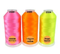 New brothread Set of 3 Neon (Fluorescent) Colors Polyester Machine Embroidery Thread Huge Spool 5000M for All Embroidery Machines