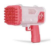 New||Bubble Gun with Light, Pink, 32-Hole Automatic Bubble Blaster, Includes Bubble Solution and Tray, Outdoor Toy for Kids, Perfect for endless outdoor fun||