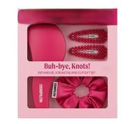 New Buh-Bye Knots Gift Set Including 1 x Detangler Brush, 1 x Scrunchie & 2 x Clips Say Goodbye to Painful Knots and Tangles and Take Control of Your Hairstyling - Pink