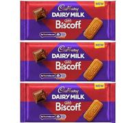 New Cadbury Dairy Milk Lotus Biscoff Chocolate Bar 95g (Pack of 3) - New Edition - Creamy Milk Chocolate with Crunchy Caramelised Biscuit Pieces