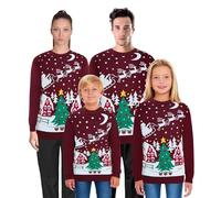 New Camp Ltd Kids Christmas Jumper - Matching Santa Night Sky - Wine - Size 6-7