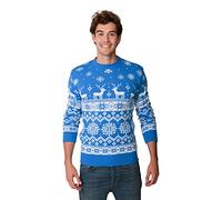 New Camp Ltd New Unisex Womens Mens Jumper Christmas Xmas Novelty Retro Fairisle Santa Party Sweater Jumpers Nordic Blue Exclusively to Sizes - S/M/L/XL/2XL/3XL/4XL