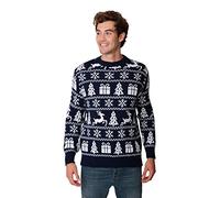 New Camp Ltd New Unisex Womens Mens Jumper Christmas Xmas Novelty Retro Fairisle Santa Party Sweater Jumpers Nordic Navy Exclusively to Sizes - S/M/L/XL/2XL/3XL/4XL