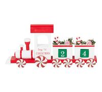 New Candy Cane Train Countdown Calendar - Red Wooden Advent Calendar with Festive Blocks, Charming Train Design, Faux Foliage Decoration - Christmas Holiday Ornament N-10