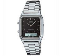 New Casio Vintage Retro Silver Black Dial Dual Time Steel Watch AQ-230A-1DMQ