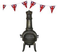 New Cast Iron Chiminea Garden Heater Log Fire Pit Burner Union Jack Bunting