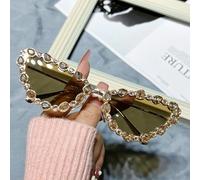 New cat-eye sunglasses personalized full metal geometric triangle handmade sunglasses - gold frame tyrant gold