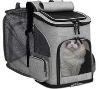 New Cat Travel Carrier, Soft-Sided Expandable Bag, Foldable Pet Backpack, Breathable Cat Carrier, Car Accessory, Vet Visit Bag, Grooming Camping Gear for Trip Travel Walking Outdoor (Color:grey)