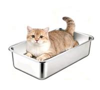 New Cats Litter Box Stainless Steel Side Height Smooth Surface Metal Pan Non Hard and Safe for Kit Litter Box Stainless Steel Open and easy to clean(Size:15.75x11.81x3.94in)