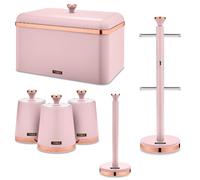 NEW Cavaletto Bread Bin, Canisters, Mug Tree & Towel Pole Set Pink & Rose Gold