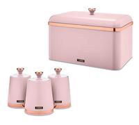 NEW Cavaletto Bread Bin & Storage Tea Coffee Sugar Canisters Set Pink/Rose Gold