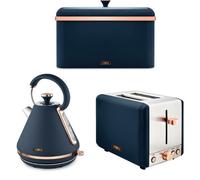 NEW Cavaletto Kettle 2-Slice Toaster & Bread Bin Set Midnight Blue & Rose Gold ompliant]