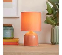 New Ceramic Table Lamp - Modern Compact Bedside Lamp with Fabric Shade - E14 SES Cap - 4W Max - Inline Switch - H24cm x Dia14cm - Sleek Contemporary Design M-02 (Clay)