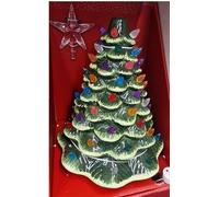 New Ceramic Xmas Green Christmas Tree Table Lamp Light Ornament Decoration With Pre Lit Design With Star Topper, Making it Easy to Illuminate Your Space with A Touch of Seasonal Cheer.
