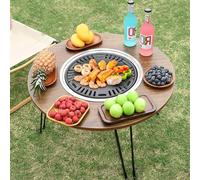New Charcoal Barbecue Table,Foldable & Easy Outdoor BBQ Grill Dual use Small Coffee Tables for Patio,Garden, Picnics,Camping,Backyard Cooking(A)