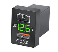 New Charger QC3.0 USB Car Charger Socket PD Type-C Charger with LED Green Digital Voltmeter for New Quick Charge