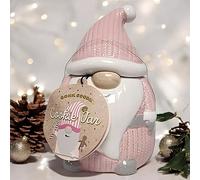 New Charming Ceramic Gnome Shaped Cookie Jar With Lid Use Both Decorative Item & Storage Jar For Your Festive Treats Wonderful Christmas For Loved Ones Gift & a Great X-Mas Decor -(pink) A41