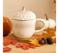 New Charming Rustic Autumn-Inspired Ceramic Acorn Mug with Lid, Microwave and Dishwasher Safe, Perfect for Hot Chocolates, Pumpkin Spice Lattes, Cosy Seasonal Drinks, Kitchen Décor,Fall Gift-26