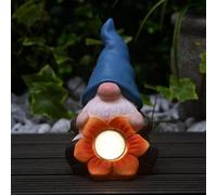 New Charming Solar Gonk with Flower - LED Light Up Garden Gnome Ornament, Solar Powered Outdoor Decoration, Auto On at Dusk, Warm White LED Outdoor Decor-A42 (Blue Hat)