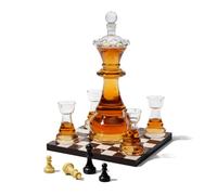 New Chess Decanter Set by The Wine Savant - Queen Chess Decanter 750ml 12" H with 4 Rook Shot Glasses 4oz - Queen's Gambit, Chess Player Gifts, Whiskey, Wine Lovers Gifts for Dad…