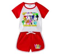 New Children's Pajamas, Summer Boys and Girls Cartoon Casual Sports Short-Sleeved Shorts Two-Piece Set, Cotton Round Neck,Red,150cm
